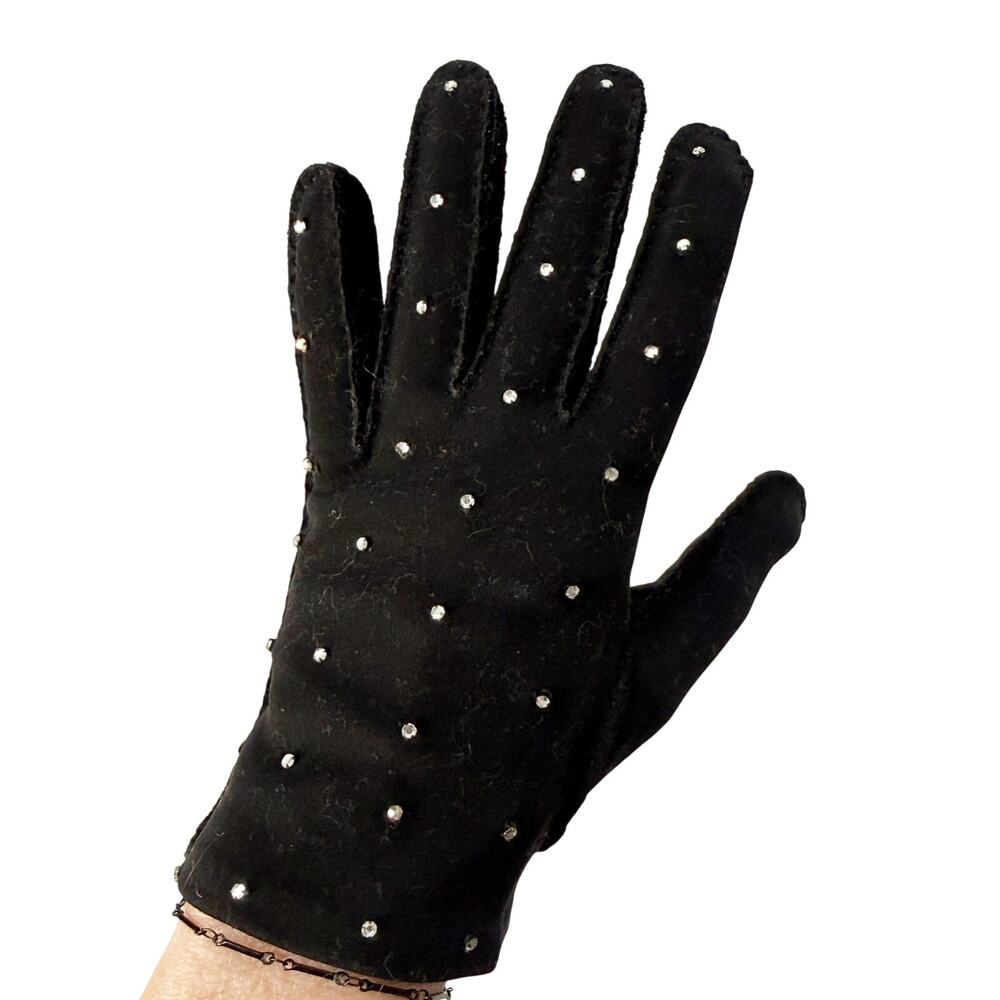vintage Fownes black & rhinestones Fashion Dress Gloves women's 7.5 small medium